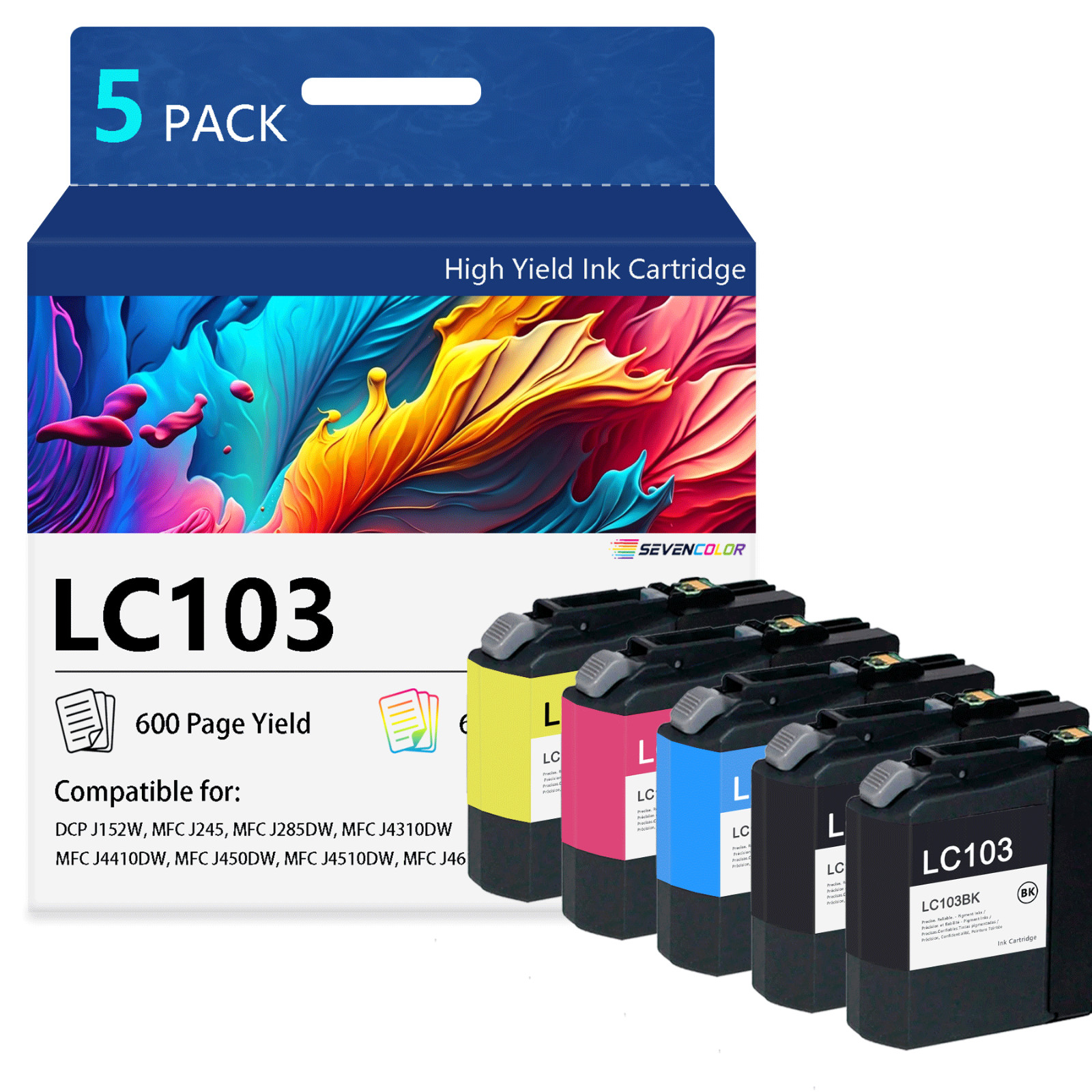 LC103 Ink Cartridges | use for MFC-J870DW MFC-J475DW MFC-J470DW (5 Pack-2BK/CMY)