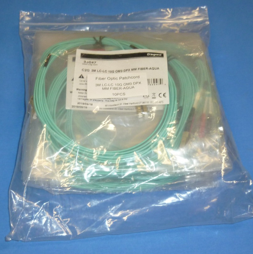 (Lot of 10) NEW C2G Legrand 3M LC-LC 10G OM3 DPX MM Fiber-Aqua Optic Cable 33047