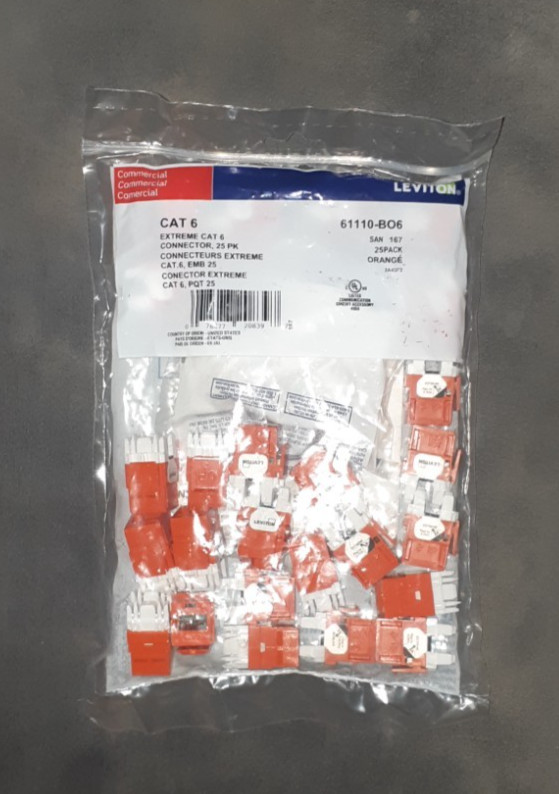 Leviton 61110-BO6 Extreme Category 6 8P8C UTP Quickport Jack Orange 25-pack