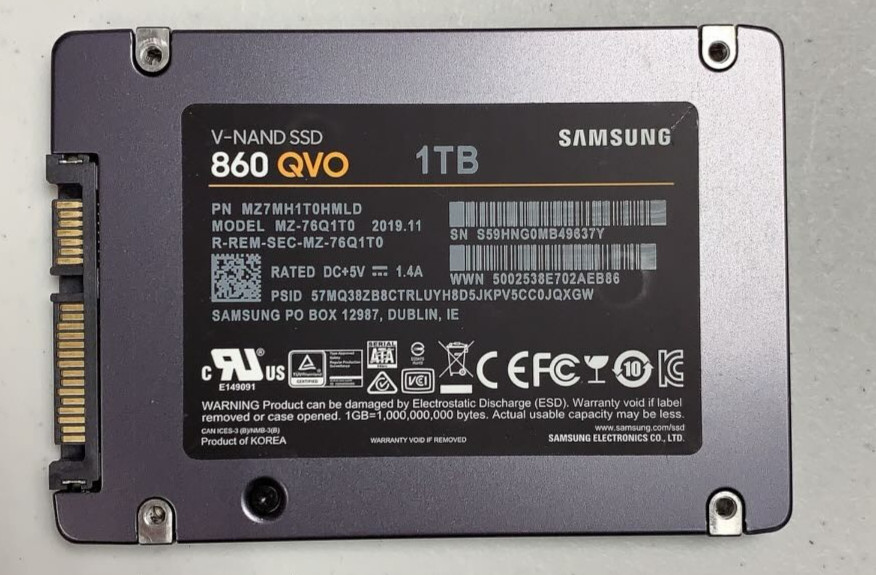 Samsung 2.5" 860 QVO 1TB SATA III 6Gbps SSD MZ-76Q1T0 Used