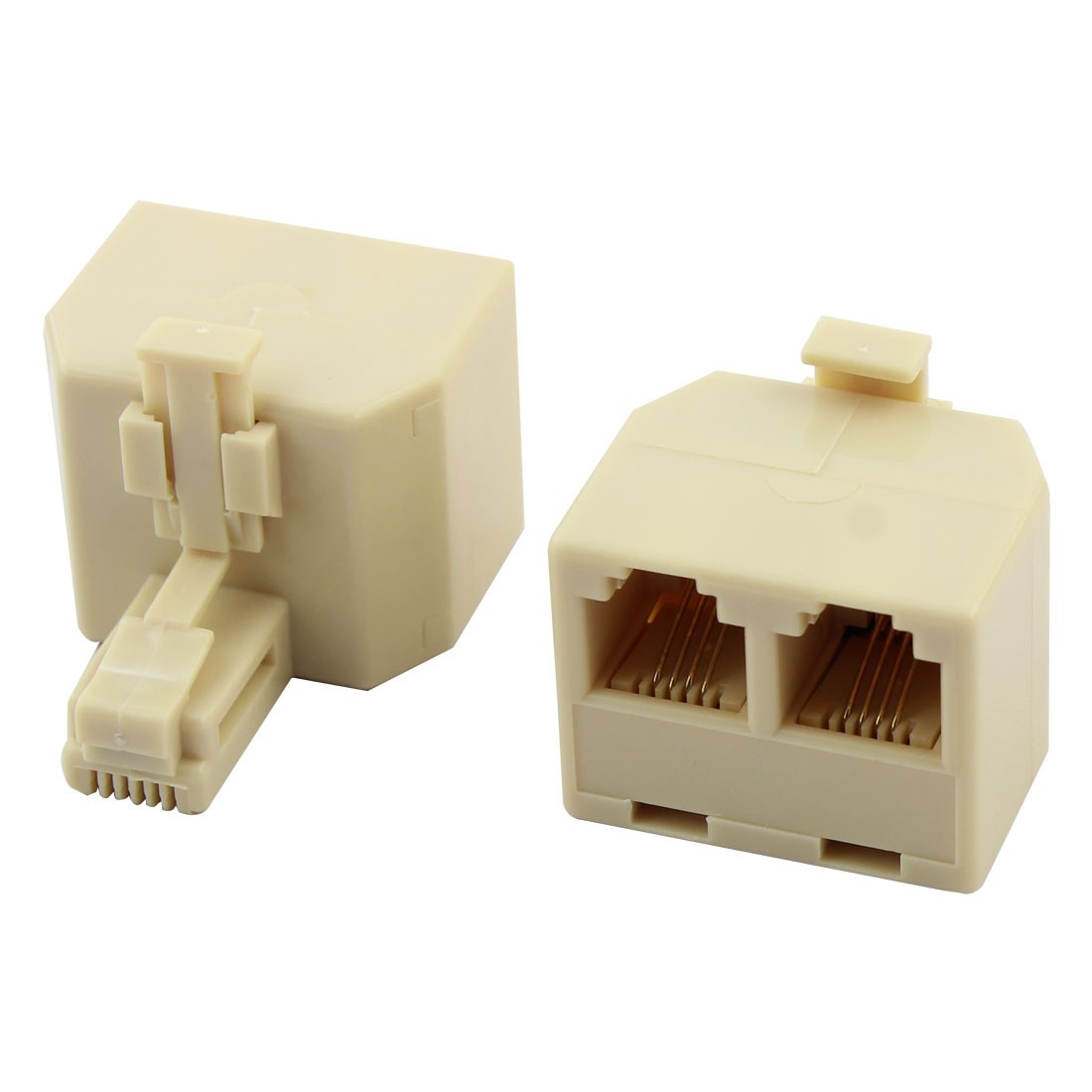 Plastic Telephone RJ11 1 Male to 2 Female Adapter Connector Splitter 2 Pcs