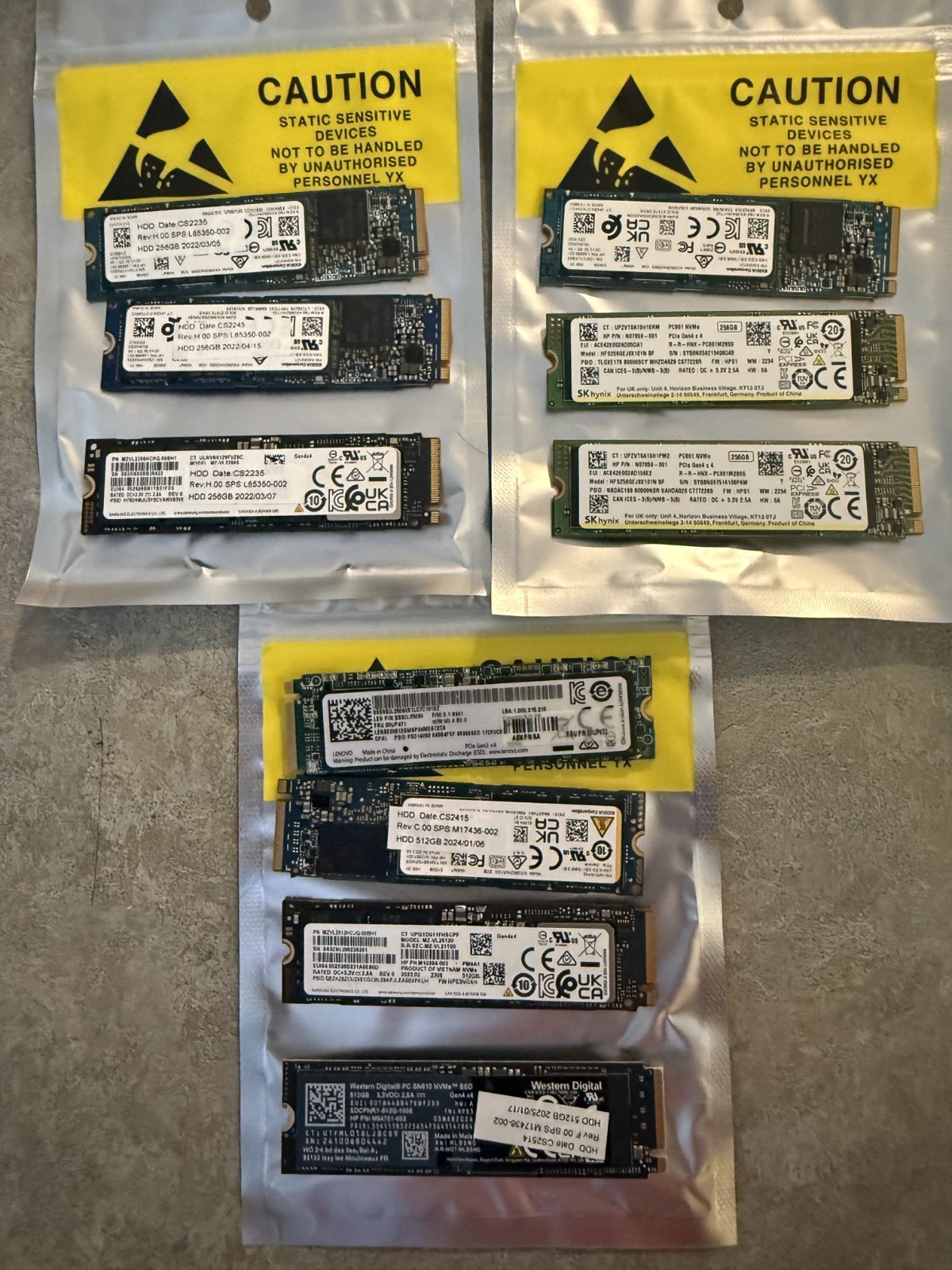 Lot Of 10 Mixed Brands / 6 - 256GB / 4- 512GB M.2 SSD Solid State Drives -
