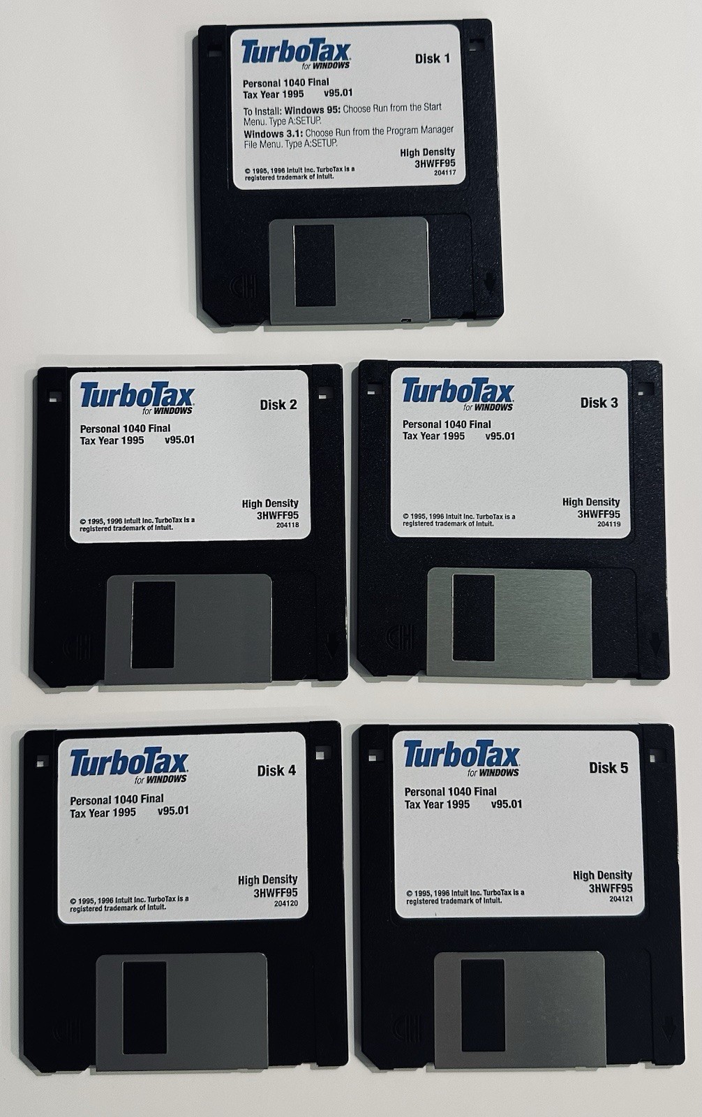 TurboTax Windows 1995 Vintage Software Personal 1040 Final complete Floppy Disk