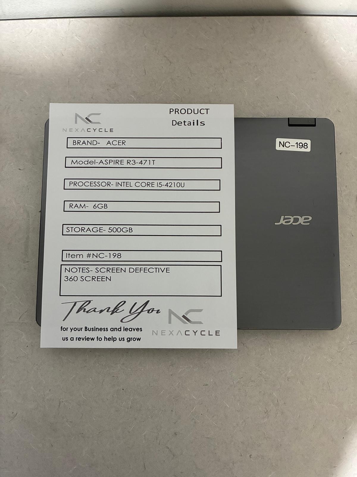 Acer Aspire R3-471T Intel i5-4210U 6GB RAM 500GB 360 Screen Defect