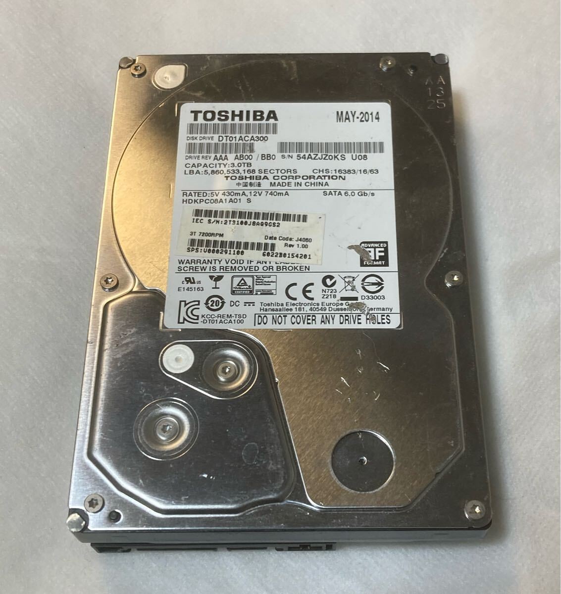 TOSHIBA DT01ACA300 3.0TB 3.5 inch Internal HDD SATA 7200rpm May 2014 firmware MX