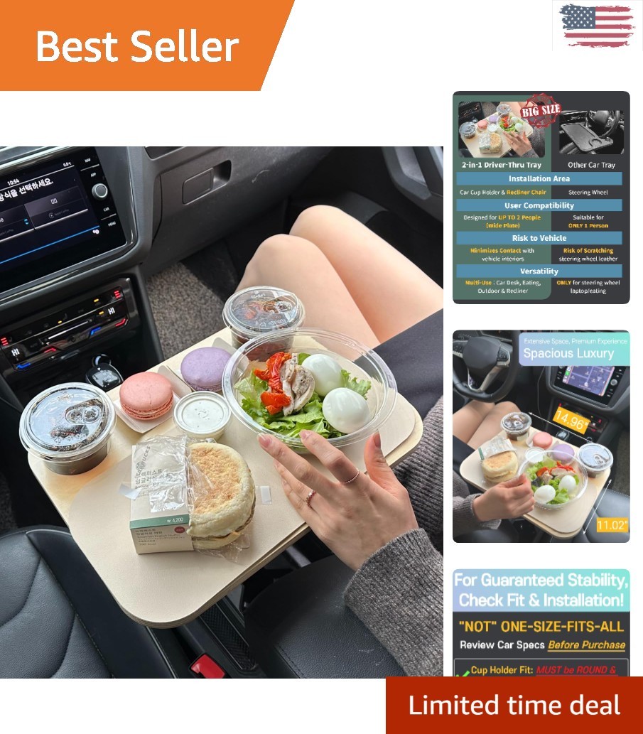 Elegant Wood Serving Tray for Cars - 2-in-1 Food Table & Laptop Desk Solution