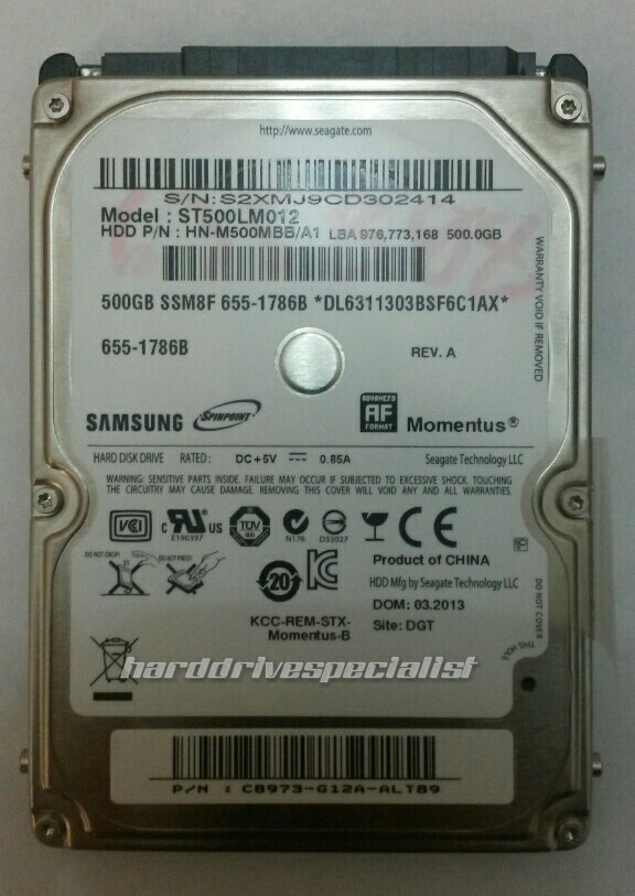 SAMSUNG Momentus ST500LM012 REV. A 500GB SATA Laptop Drive P/N:HN-M500MBB/A1