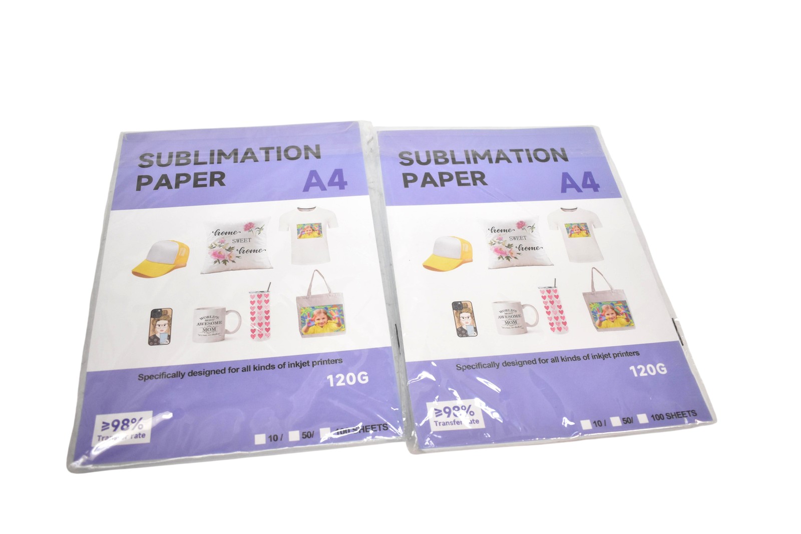 A4 Sublimation Transfer Paper 120G 100 Sheets Lot 2 Packs Inkjet Printers White