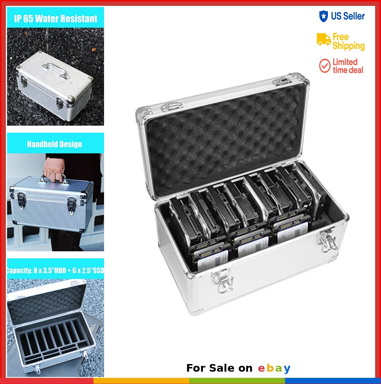 Hard Drive Storage Case 14 Slot 2.5 3.5 Inch IP65 Water Resistant Aluminum