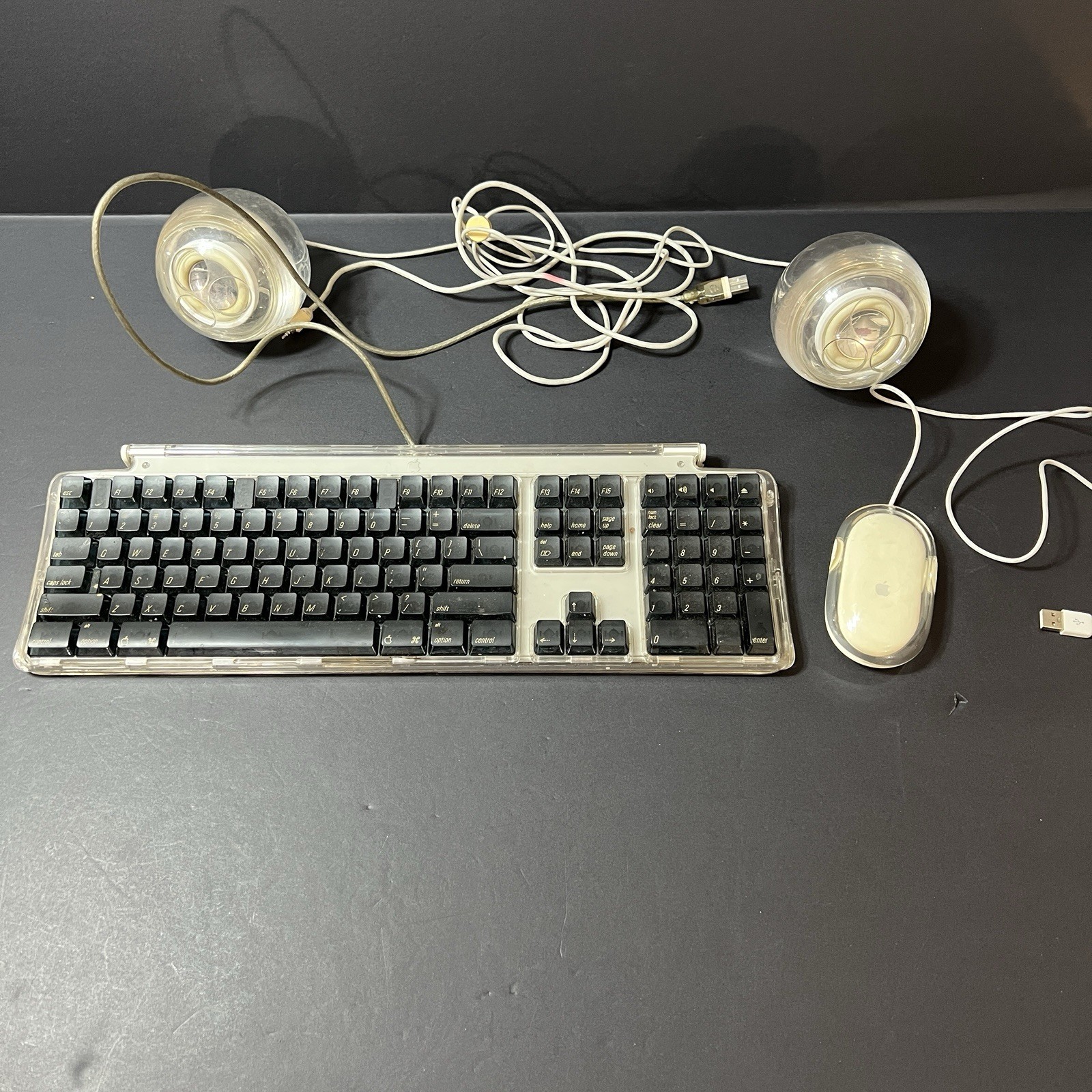 Apple Pro Keyboard Clear Black M7803 Apple Mouse M5769 - USB Apple Speakers Set