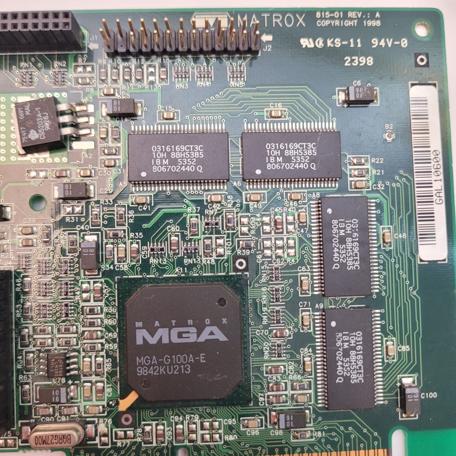 Matrox MGA-G100A-E 8MB AGP Video Card Vintage Graphics Accelerator 815-01 REV A