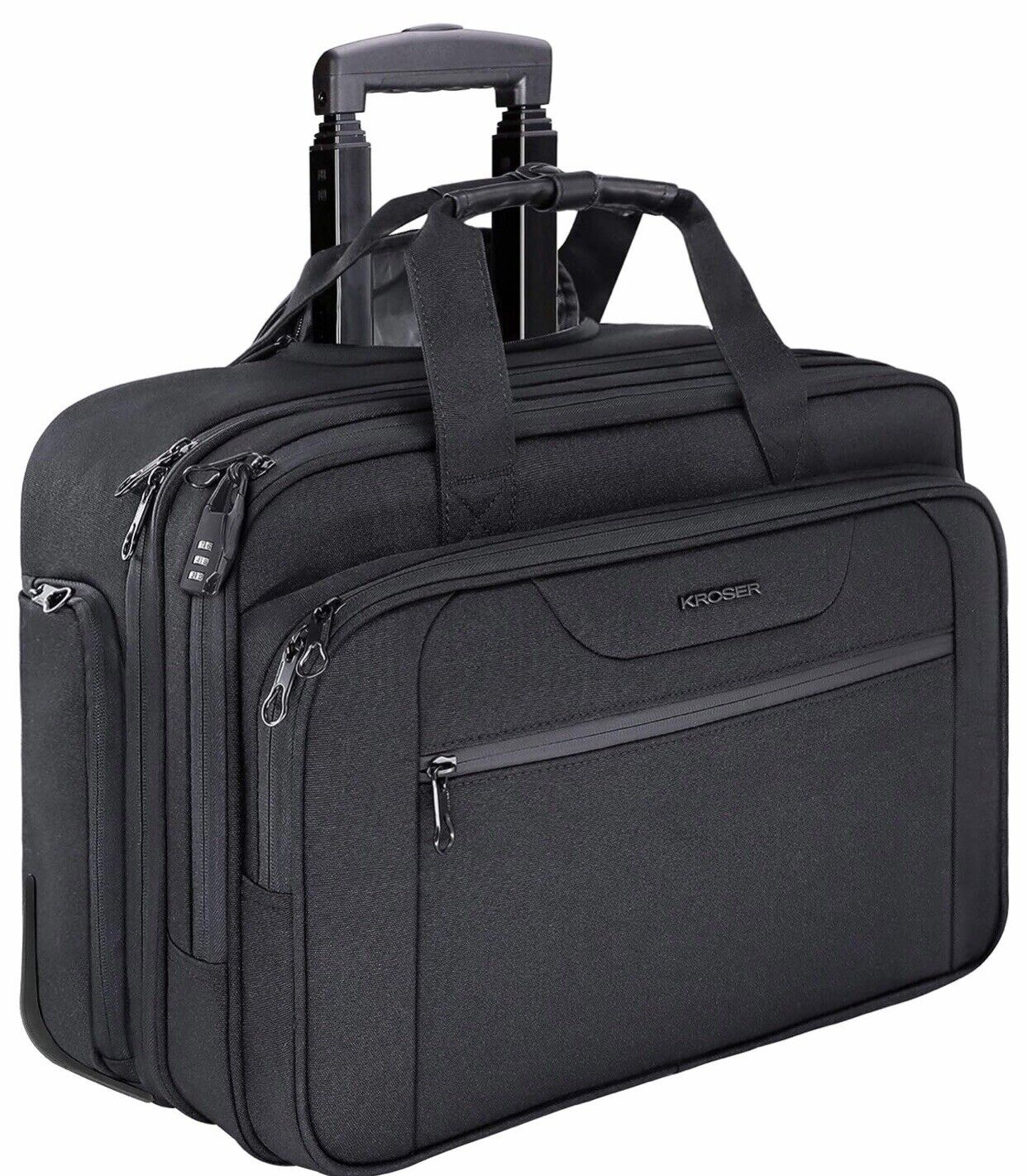 KROSER Laptop Bag Wheeled Briefcase Fits 17.3 Inch Laptop, Water-Proof, Black