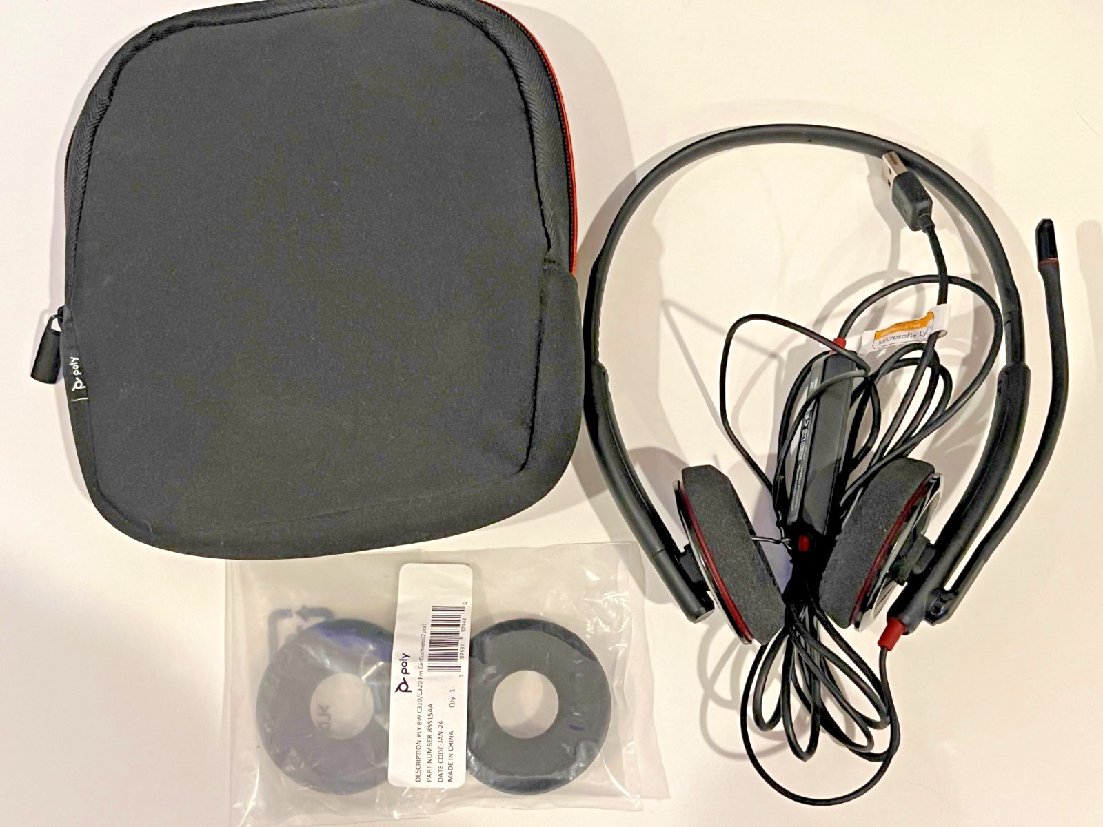 POLY Plantronics C320-M Stereo Black PC Headset, volume control, Pouch, +MORE