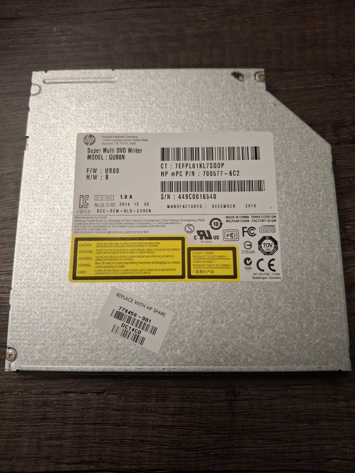 779456-001 GUB0N GENUINE OEM HP DVD DRIVE W/ BEZEL SATA 15-F 15-F305DX Tested