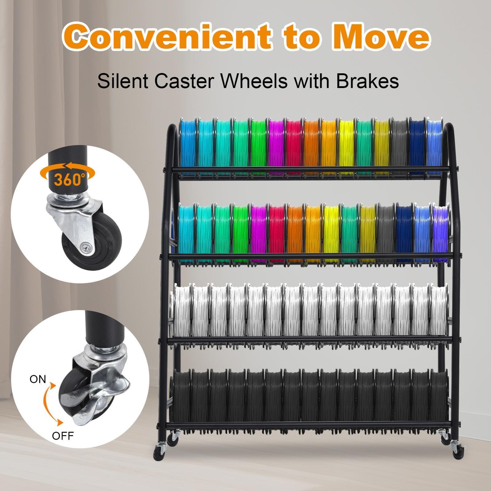 3D Printer Filament Storage Rack with 4-Tier Spool Holders & Wheels