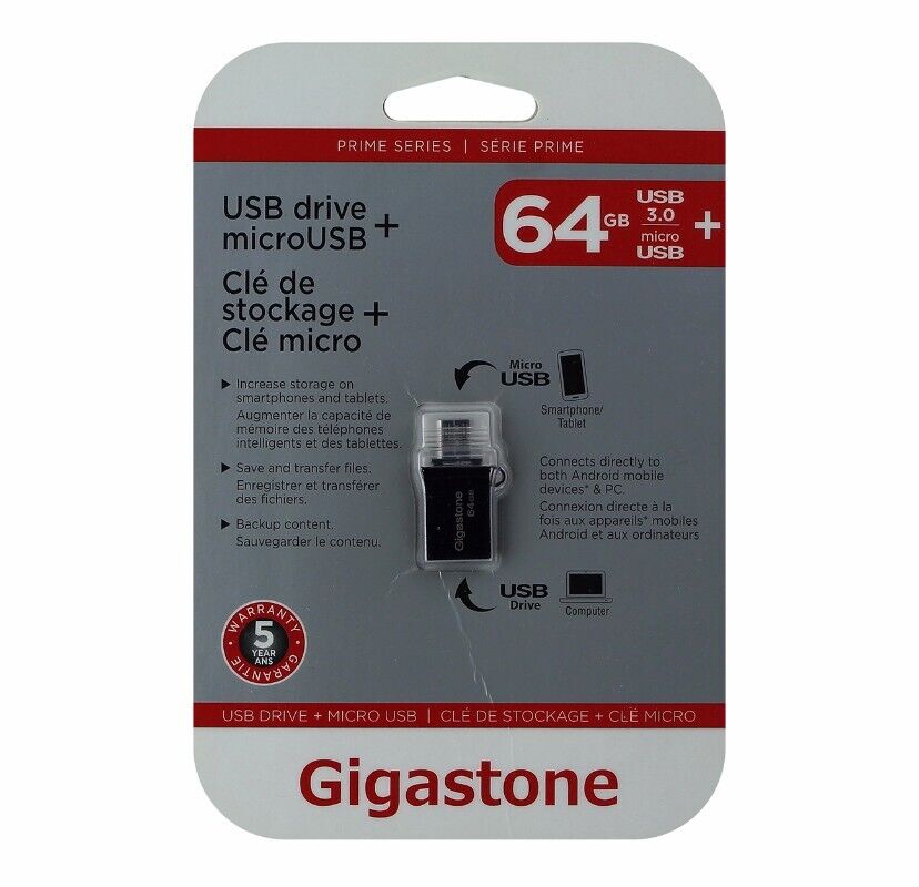 Gigastone OTG USB Drive Metal OTG 64GB USB 3.0 Flash Drive (GS-U364OTG-R)