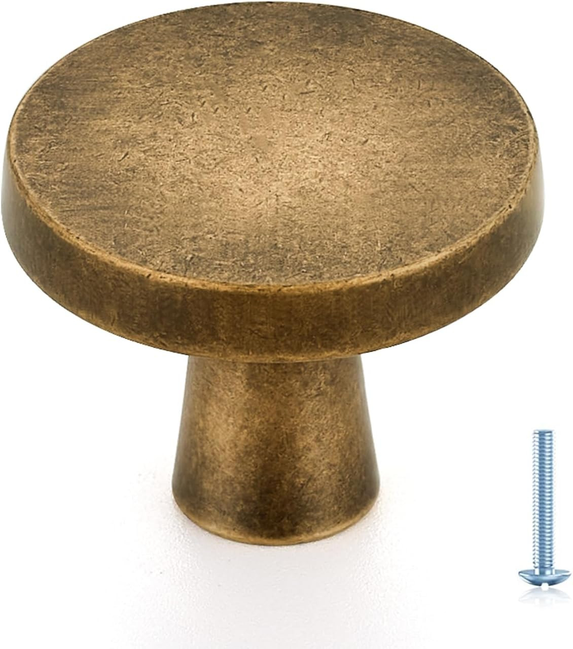 Antique Brass Cabinet Knobs Solid Pulls Single Hole 5 Pack | Zinc
