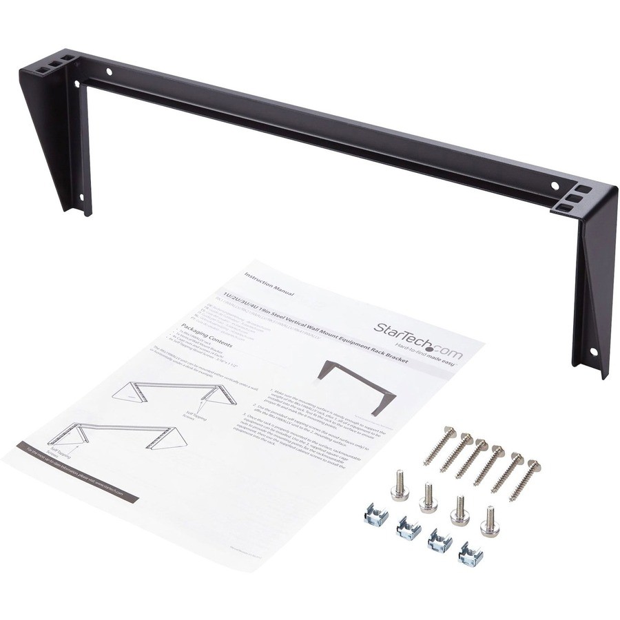 StarTech 1U 19in Steel Vertical Wall Mount Equipment Rack Bracket - Black