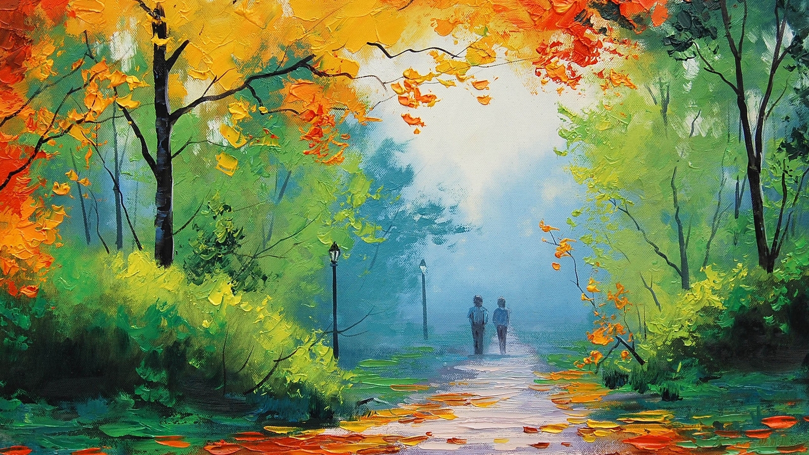 Landscape fall park path graham gercken painting trees Custom Gaming Mat Desk