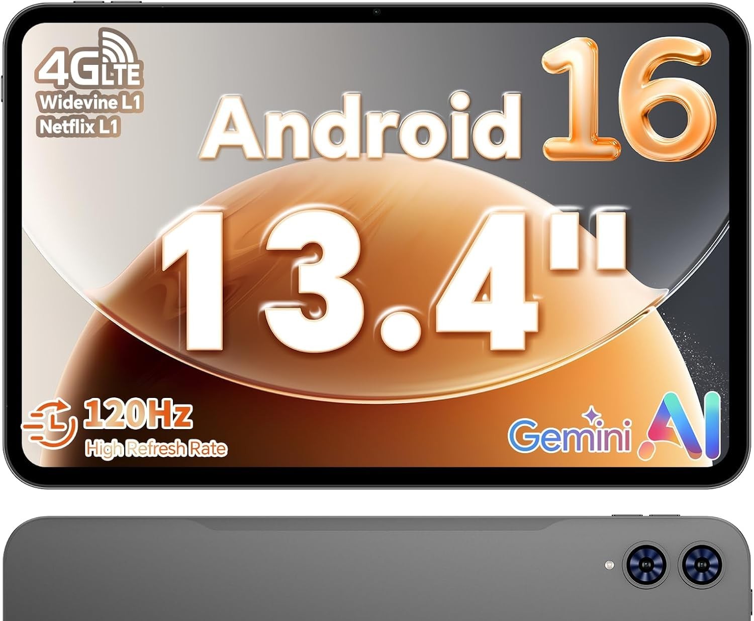 T65 13.4" Android16 4G Tablet, 20GB+128GB 120Hz Widevine L1
