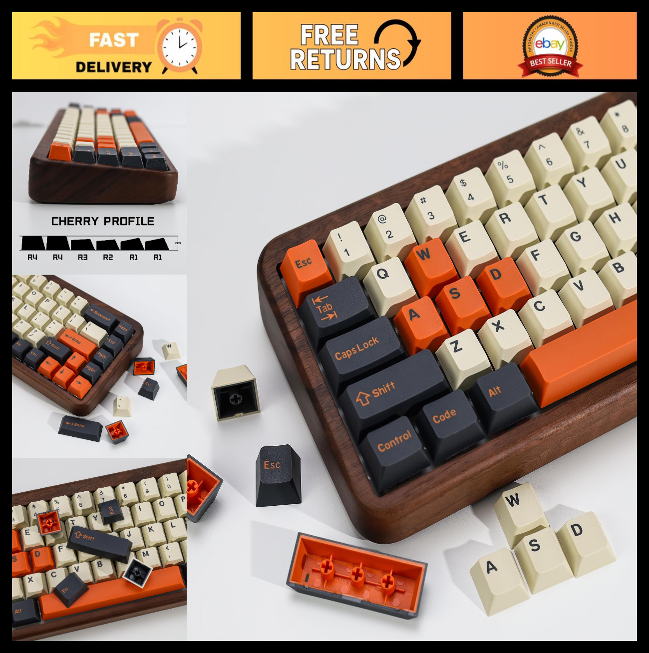 Orange Retro PBT Double Shot Keycap Set - 174 Keys for 60% Mechanical Keyboards