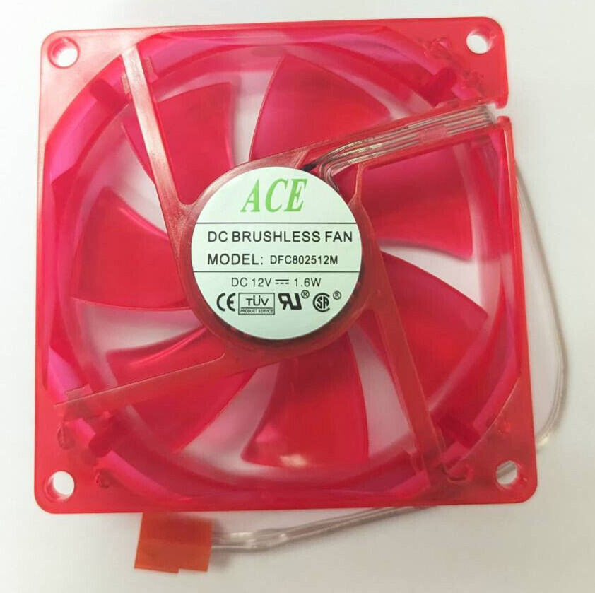 Ace 80mm x 25mm Computer Case Cooling 3-Pin Fan , UV Red