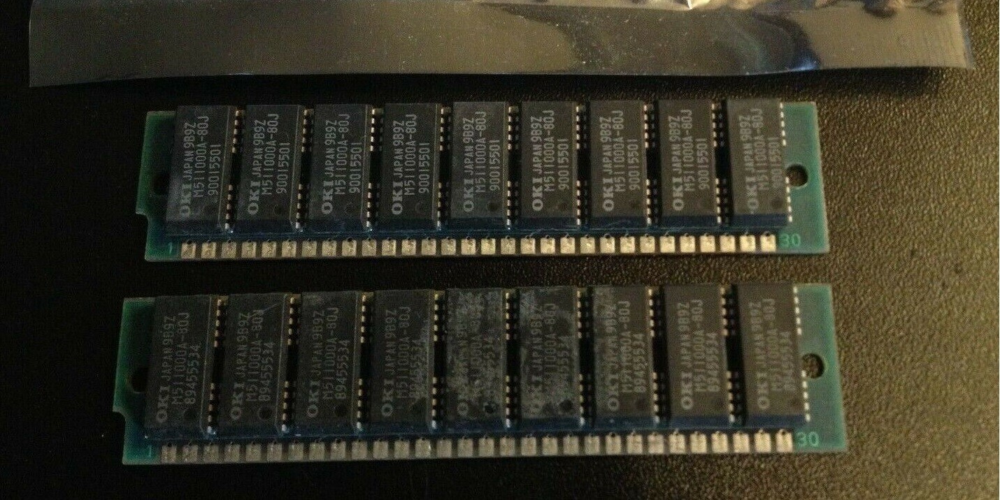 2x 1MB 30-Pin 9-chip Parity 70ns FPM SIMM Plus Classic SE Memory Apple Macintosh