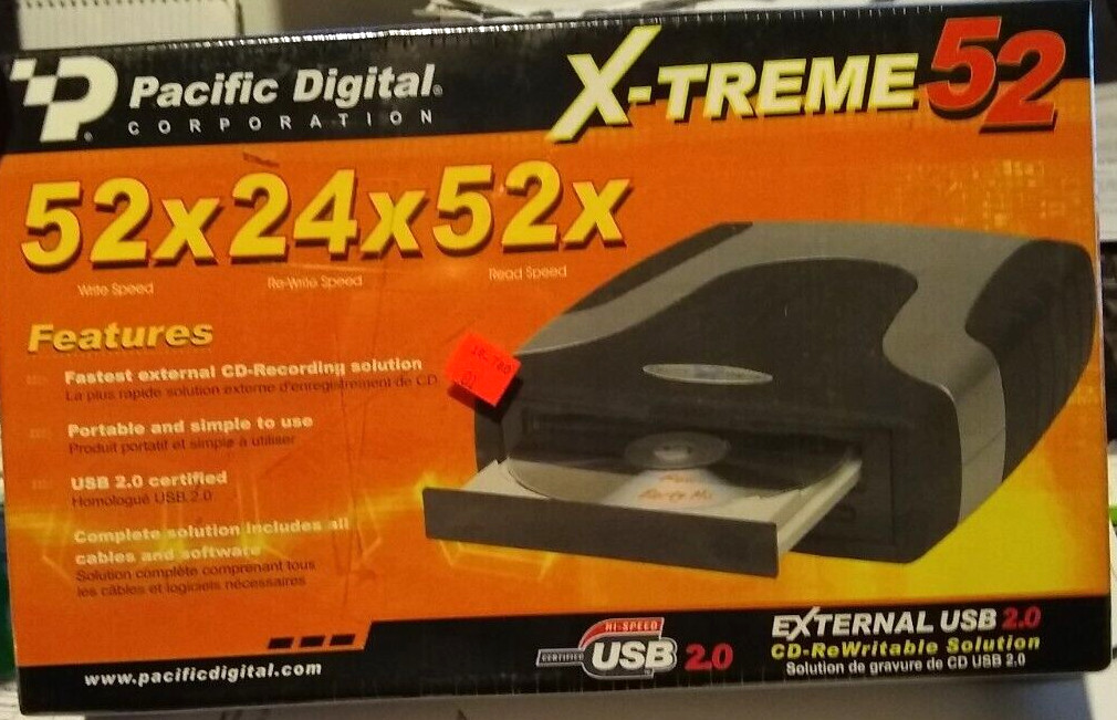 Pacific Digital X-treme 52x24x52 External CD Player Writer Rewrite Drive USB 2.0