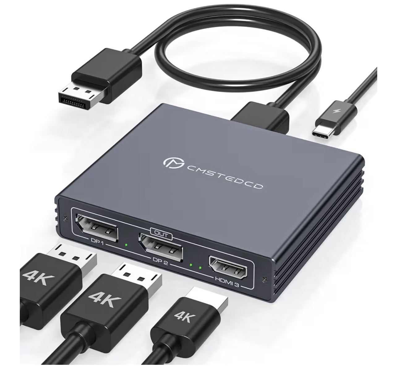 CMSTEDCD KVM Switch Box 1:3 USB-C DisplayPort HDMI Powered Multi-Display Adapter