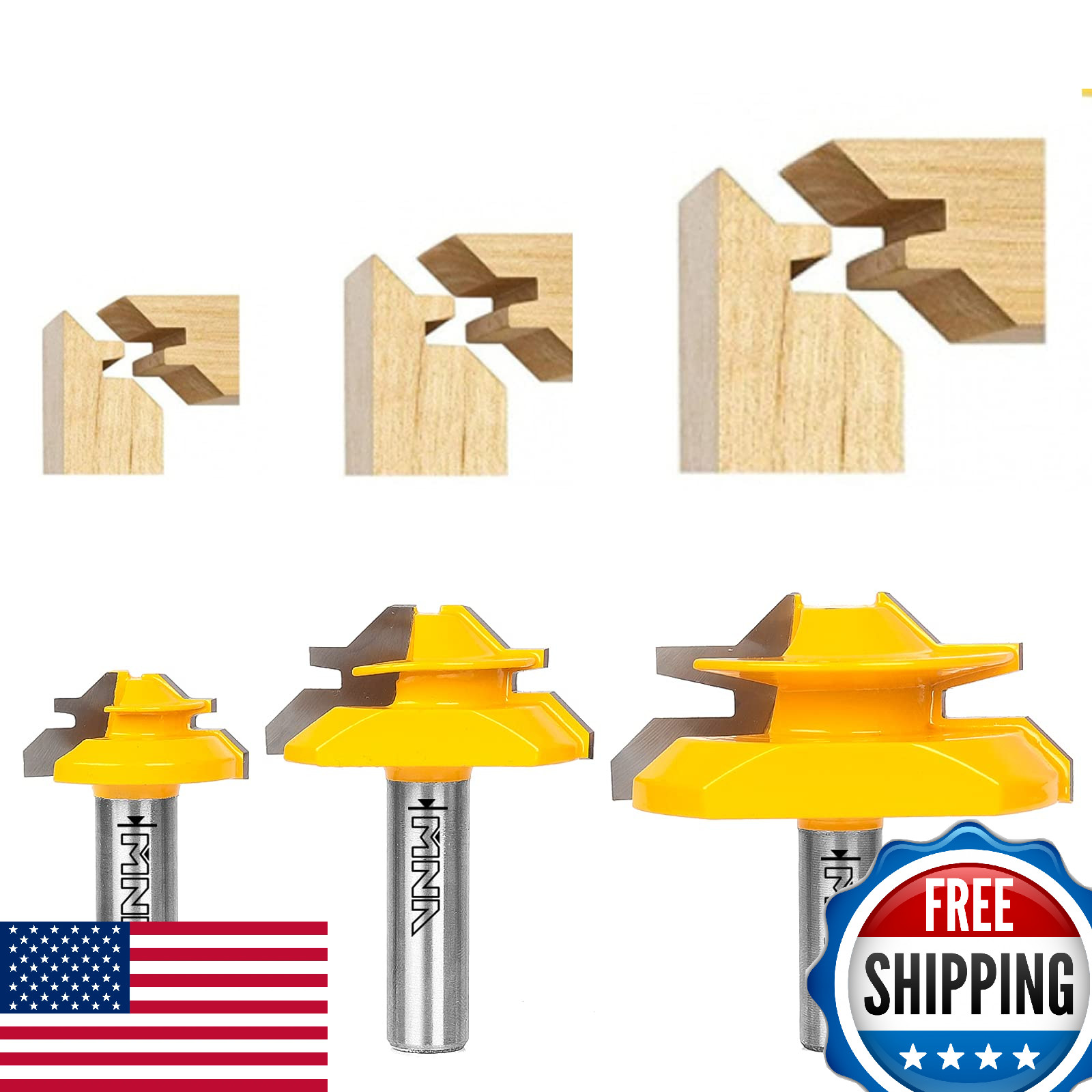MNA 45° Lock Miter Router Bit Set 3pcs 1/2-1 Inch Shank for Woodworking
