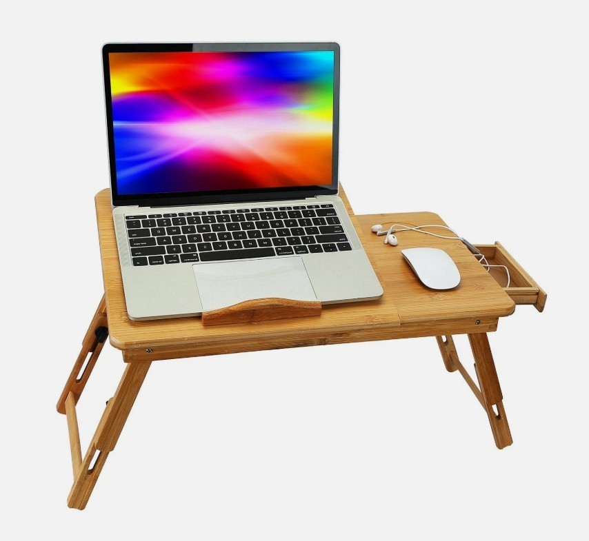 Bamboo Breakfast Tray Laptop Serving Bed Adjustable Tilt Surface Fordable LegLap