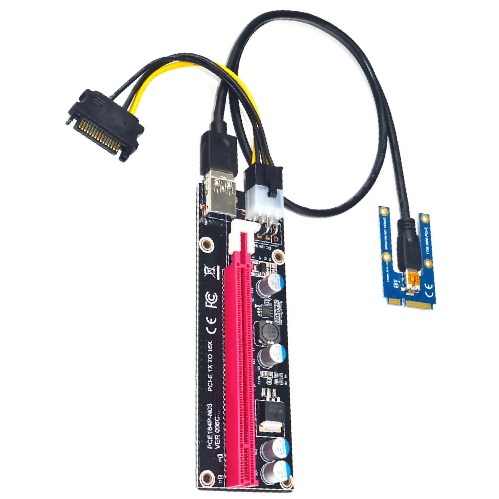 Mini PCI-E TO 16X Riser Card Board Adapter With USB Cable/15Pin to 6Pin Cable