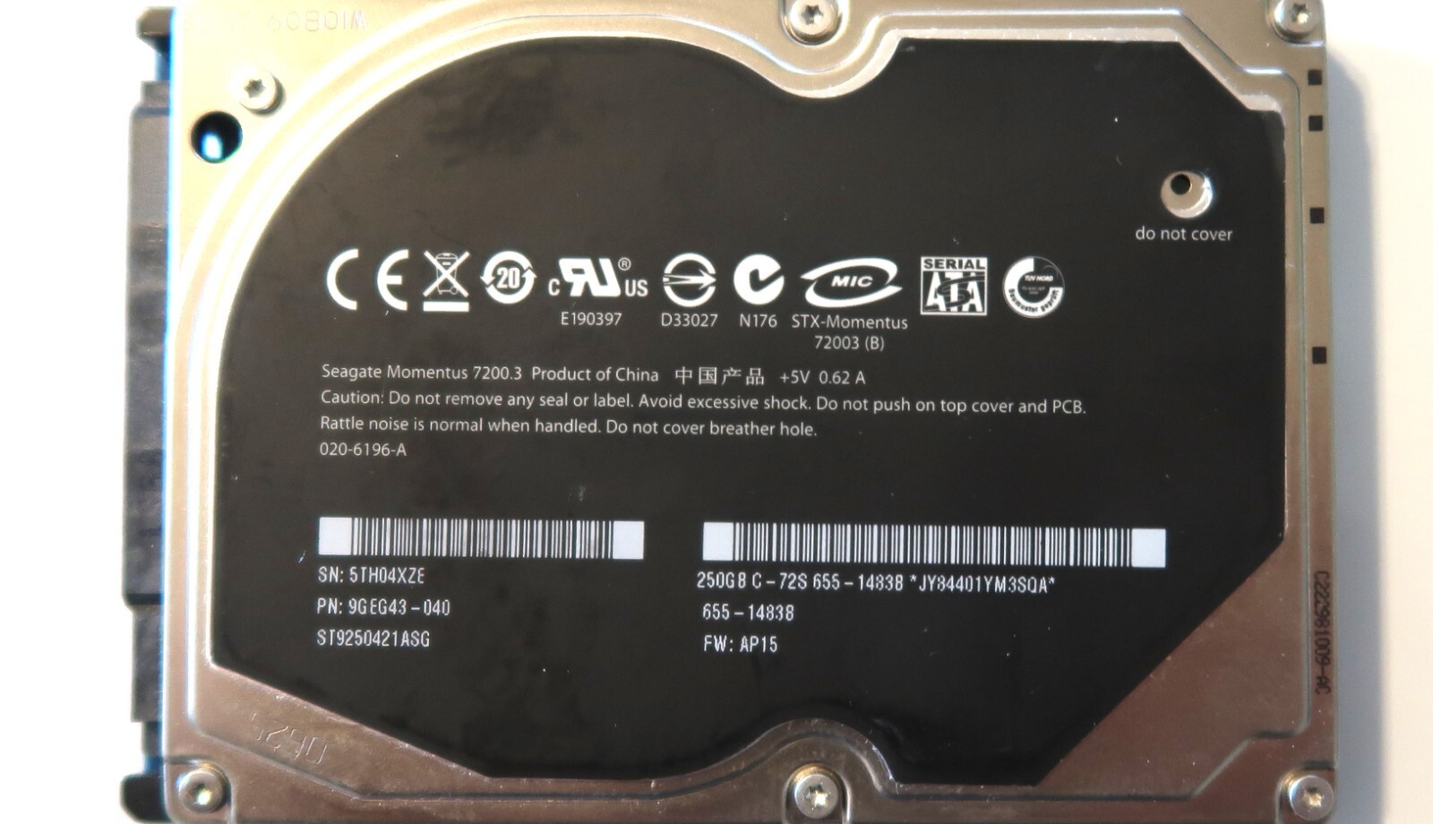 Seagate ST9250421ASG 9GEG43-040 AP15 (5TH0) 250gb 2.5" Sata 655-1483B