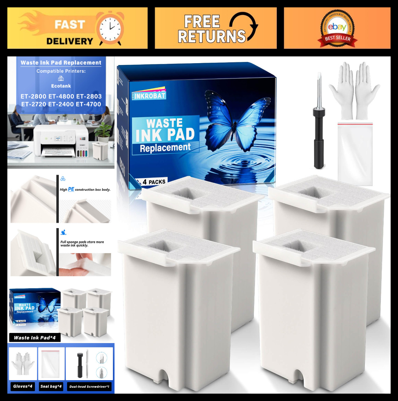 Waste Ink Pad Replacement & Reset Software for Ecotank Printers - 4 Pack
