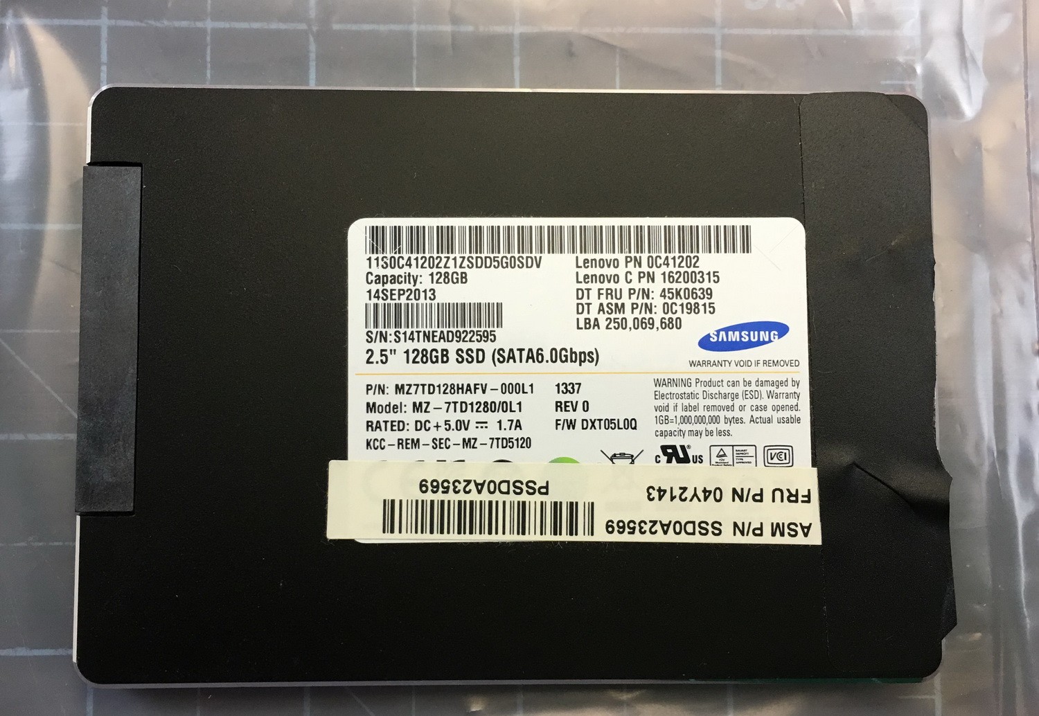 Samsung 128Gb SSD 2.5" Solid State Drive MZ7TD128HAFV-000L1 MZ-7TD1280/0L1