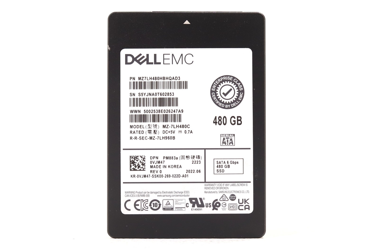 Dell MZ-7LH480C 480GB 2.5" 6Gb/s RI TLC SATA Solid State Drive Dell P/N: 0VJM47