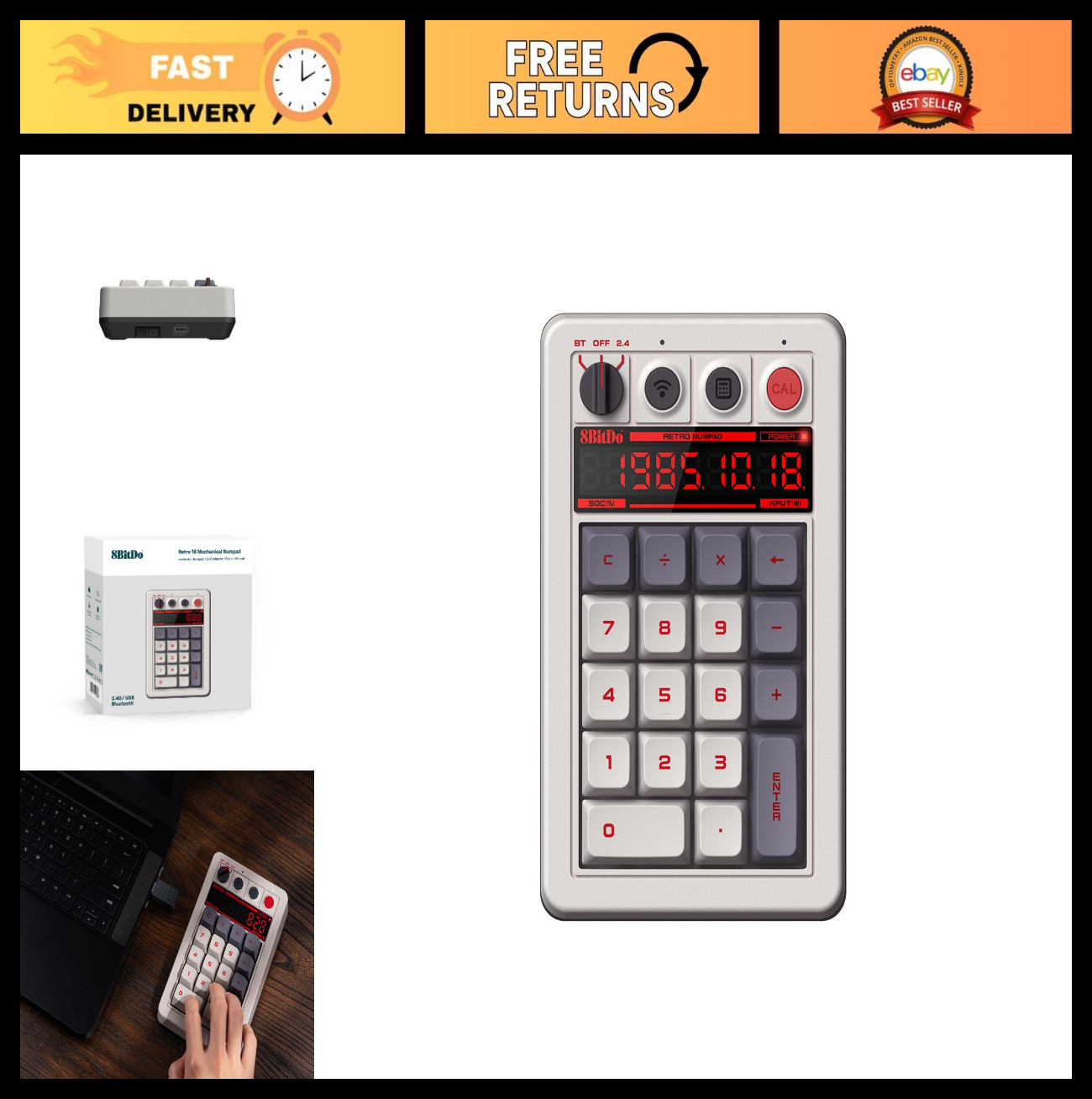 Retro Mechanical Numpad - Bluetooth/2.4G/Wired, Calculator Mode, Windows & Andro