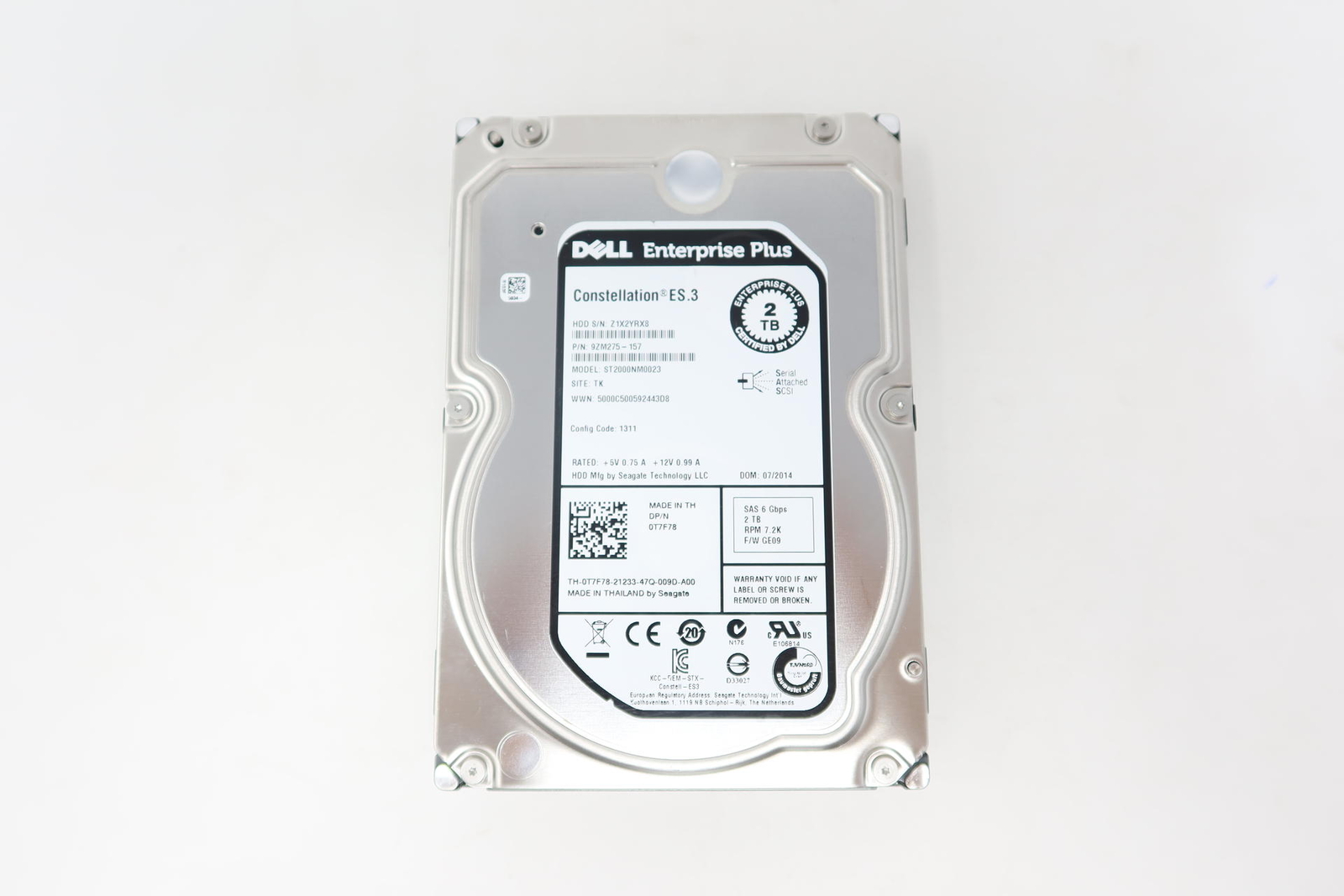 ST2000NM0023 T7F78 0T7F78 Dell 2TB 3.5" SAS 7.2K RMP 6Gb/s Hard Drive
