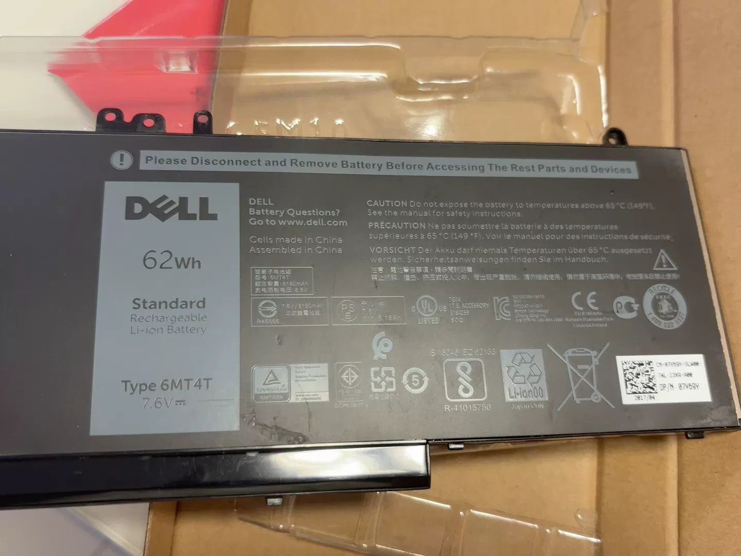Genuine OEM 6MT4T 62WH Battery For Dell Latitude E5470 E5570 6MT4T 07V69Y 7V69Y