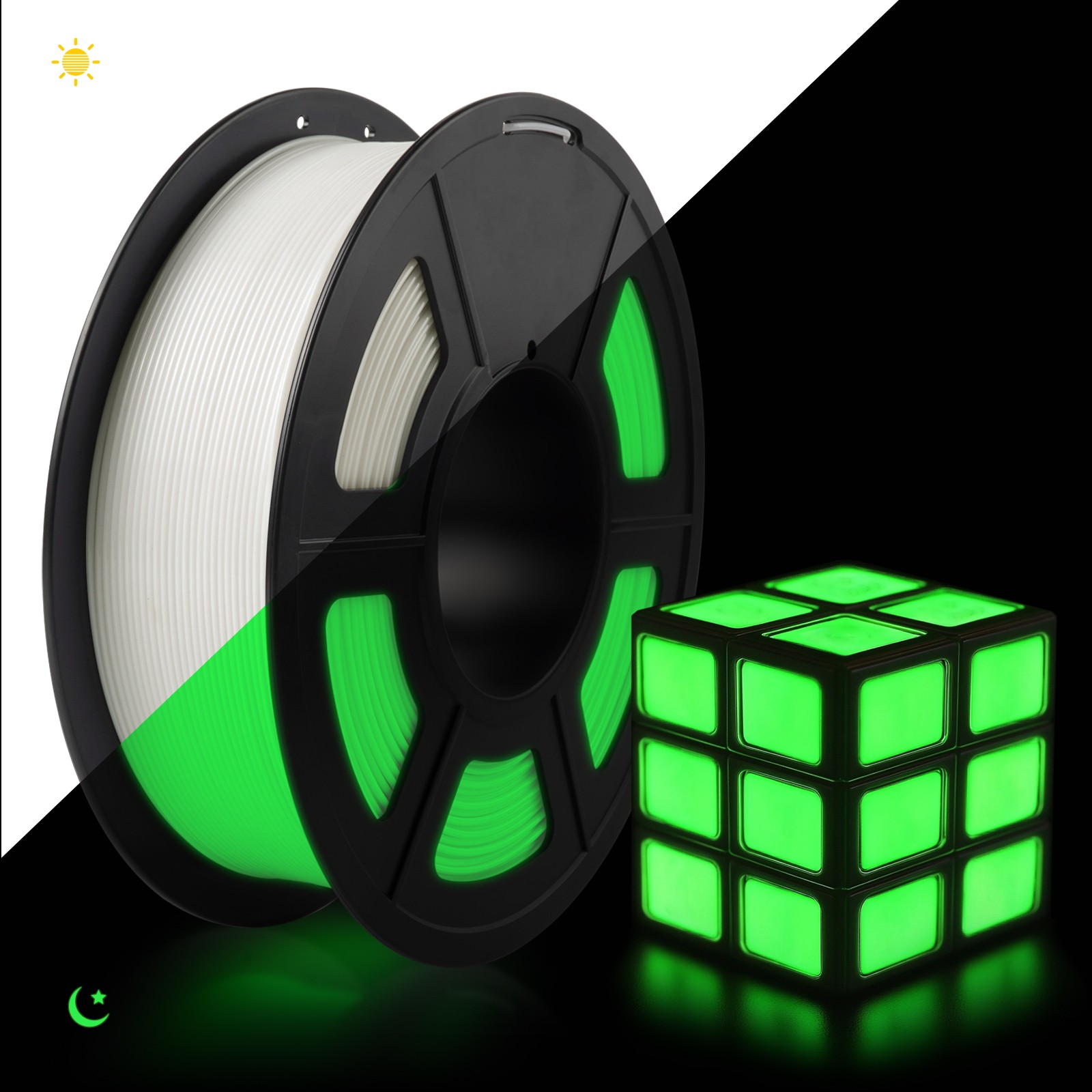 TECBEARS Glow in The Dark PLA Filament 1.75mm White to Glow Green 3D Printer 1KG