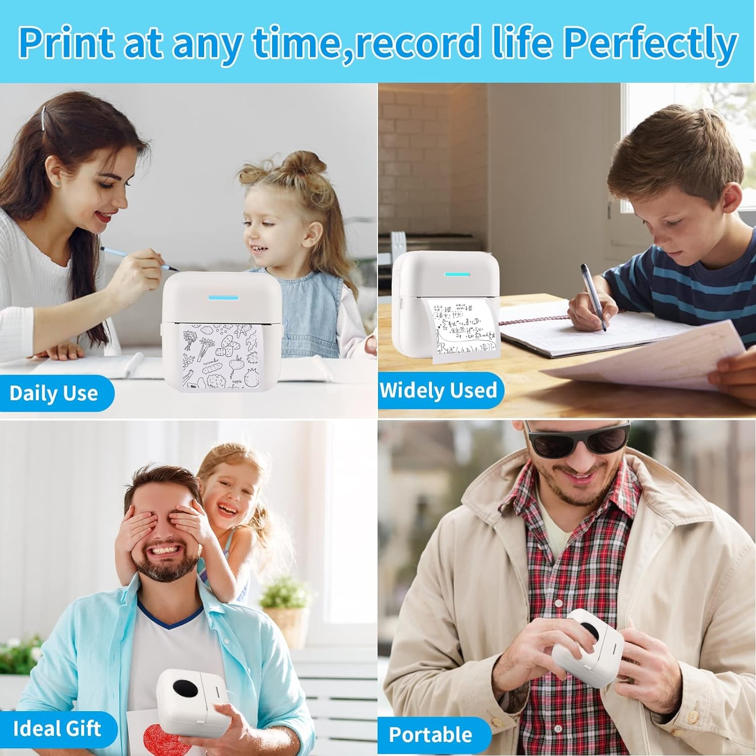 HuiJuKeJi Mini Sticker Printer Bluetooth Smart Pocket Inkless Thermal -  White