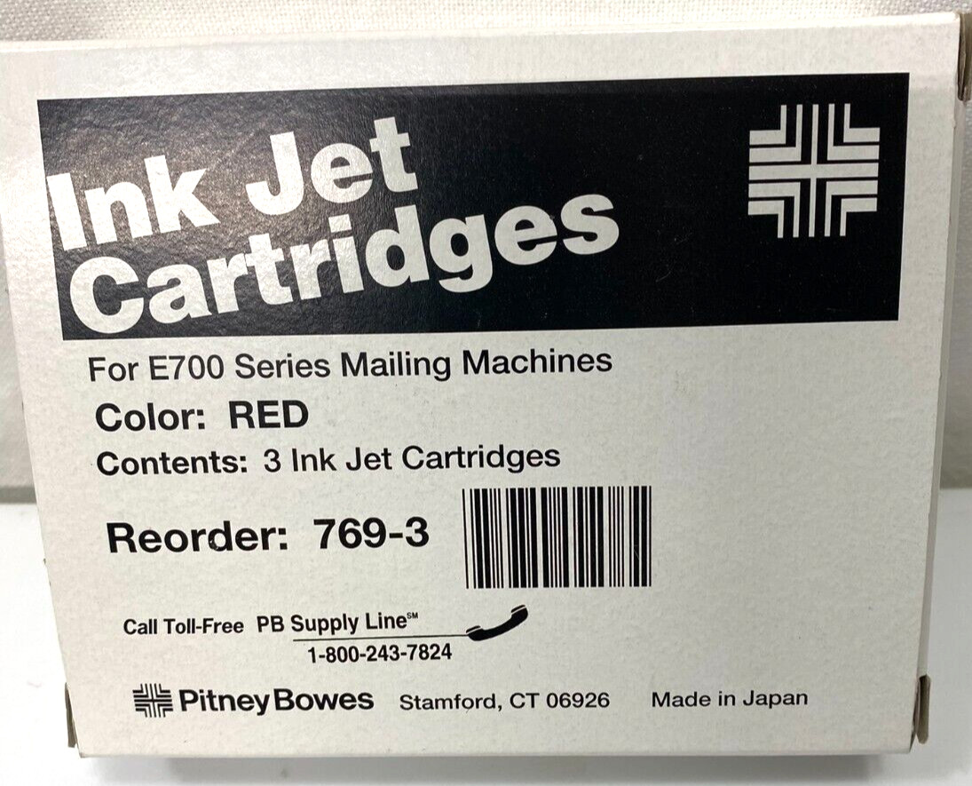 PITNEY BOWES RED 769-3 INK CARTRIDGE FOR E700 FACTORY SEALED (3) GENUINE OEM