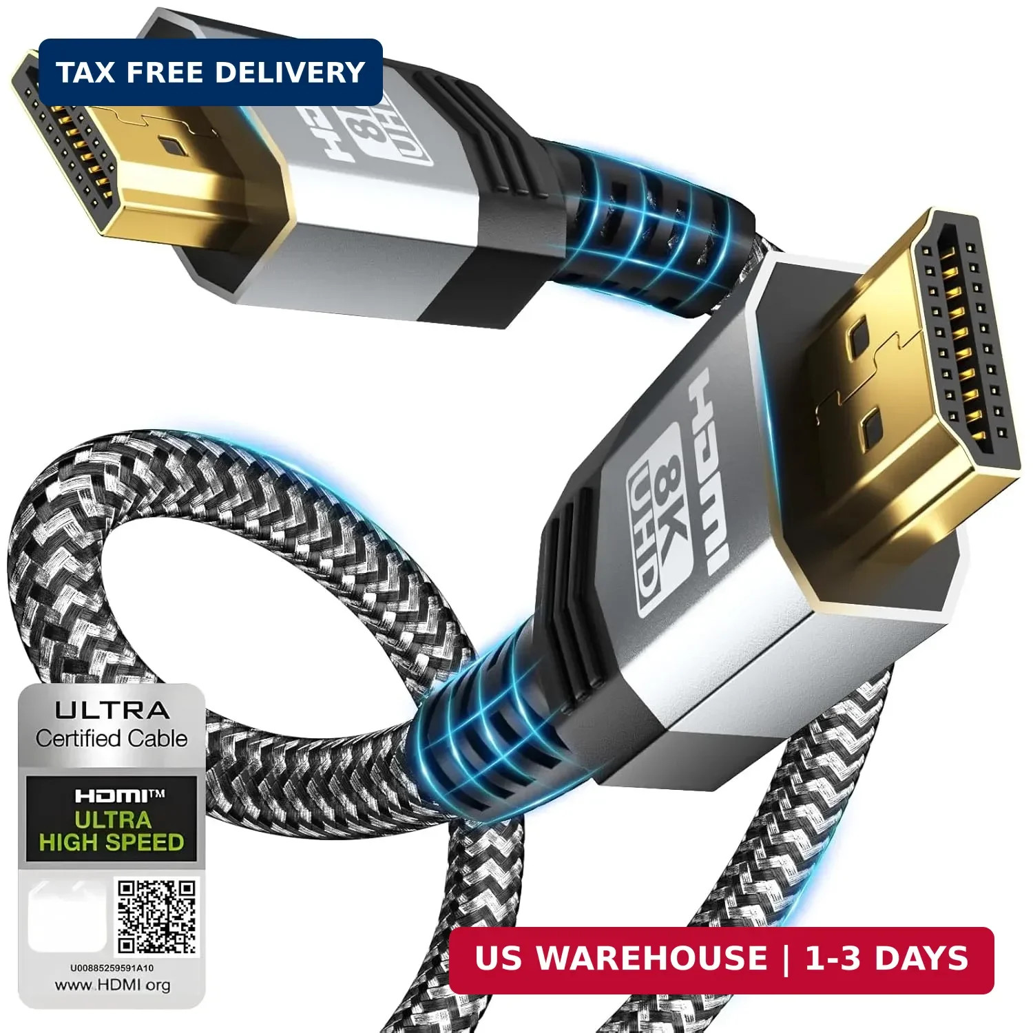 Soonsoonic 8K Certified Ultra High Speed HDMI 2.1 Cable 10FT,48Gbps Braided Gami