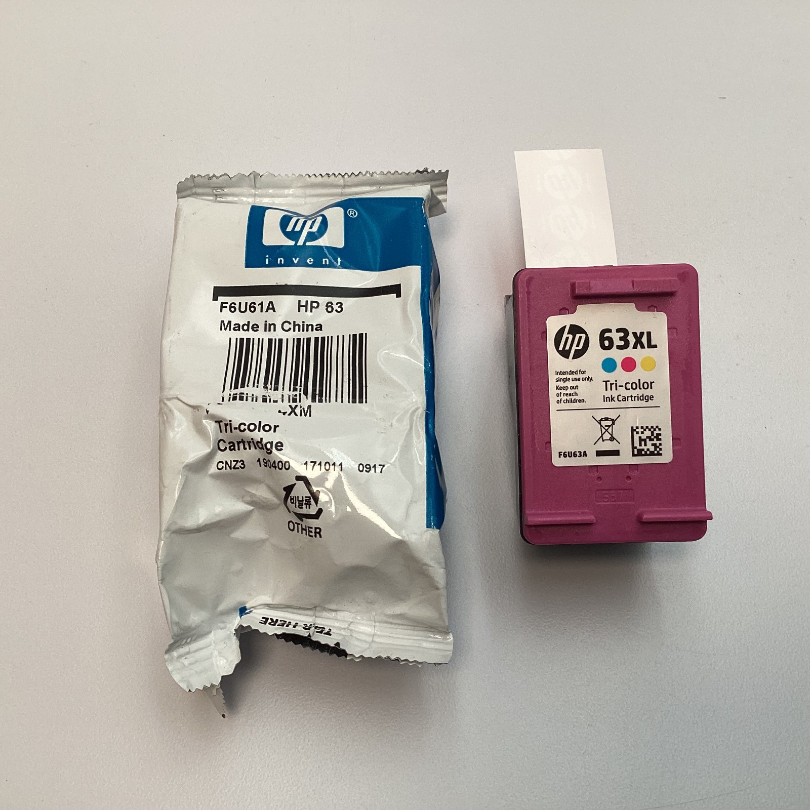Lot of 2 HP 63 & 63XL Tri-Color Ink Cartridges F6U61A F6U63A - OEM - 2019 & 2022