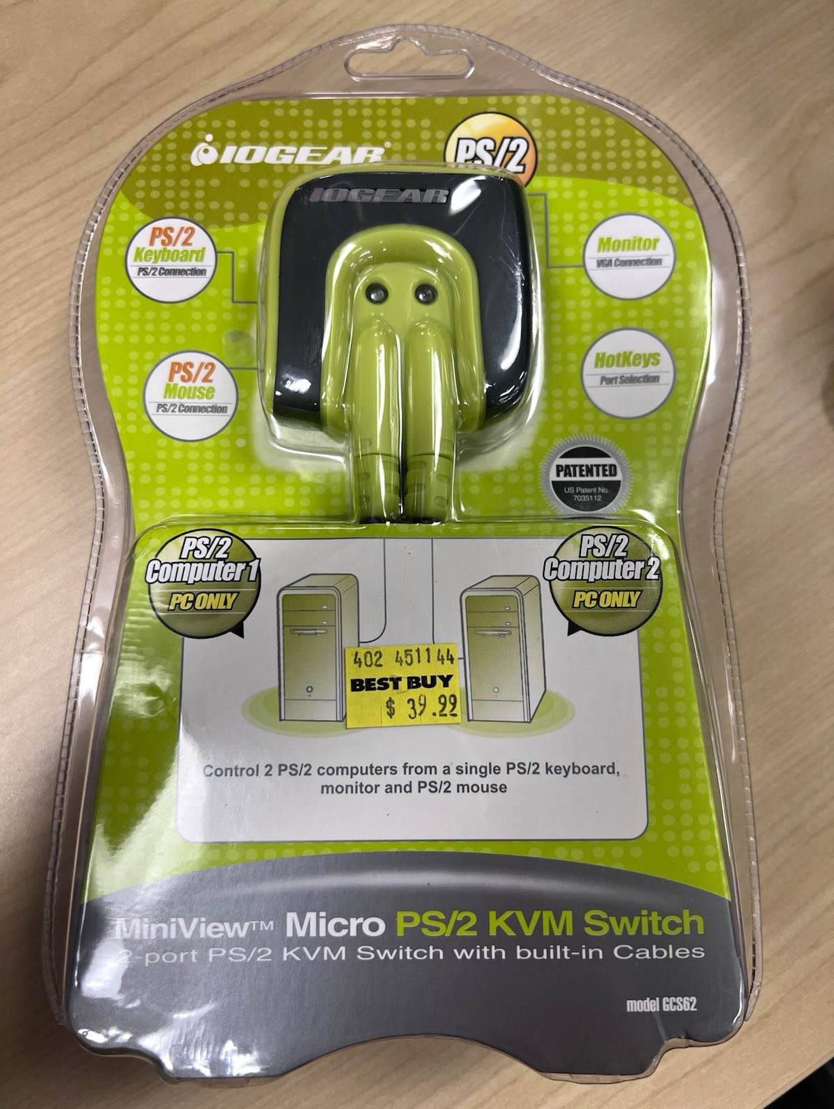 IOGEAR GCS62 MiniView Micro 2-Port PS/2 VGA KVM Switch Hot Keys 6ft