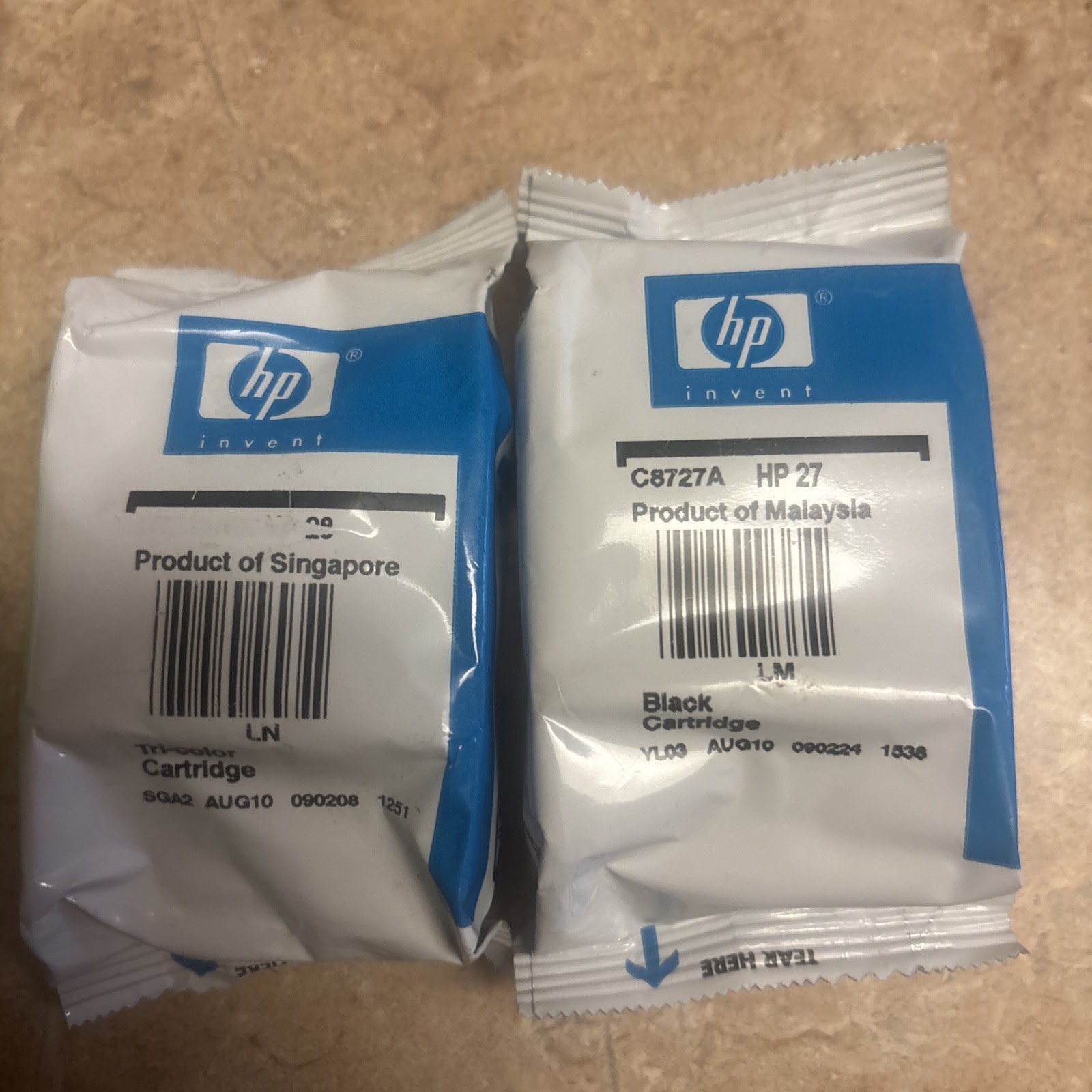 NEW 2 HP 27 Black & HP 28 Tri-color Ink Cartridges OEM - No Box