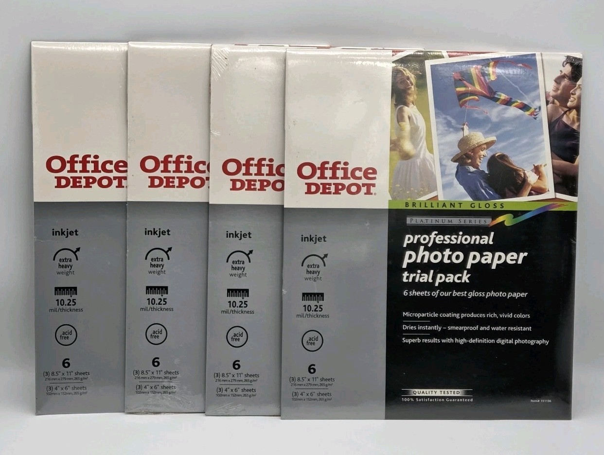 Office Depot Professional Photo Paper 8.5"x 11" & 4"x6" 3 Sheets Ea. Gloss 4 Pks