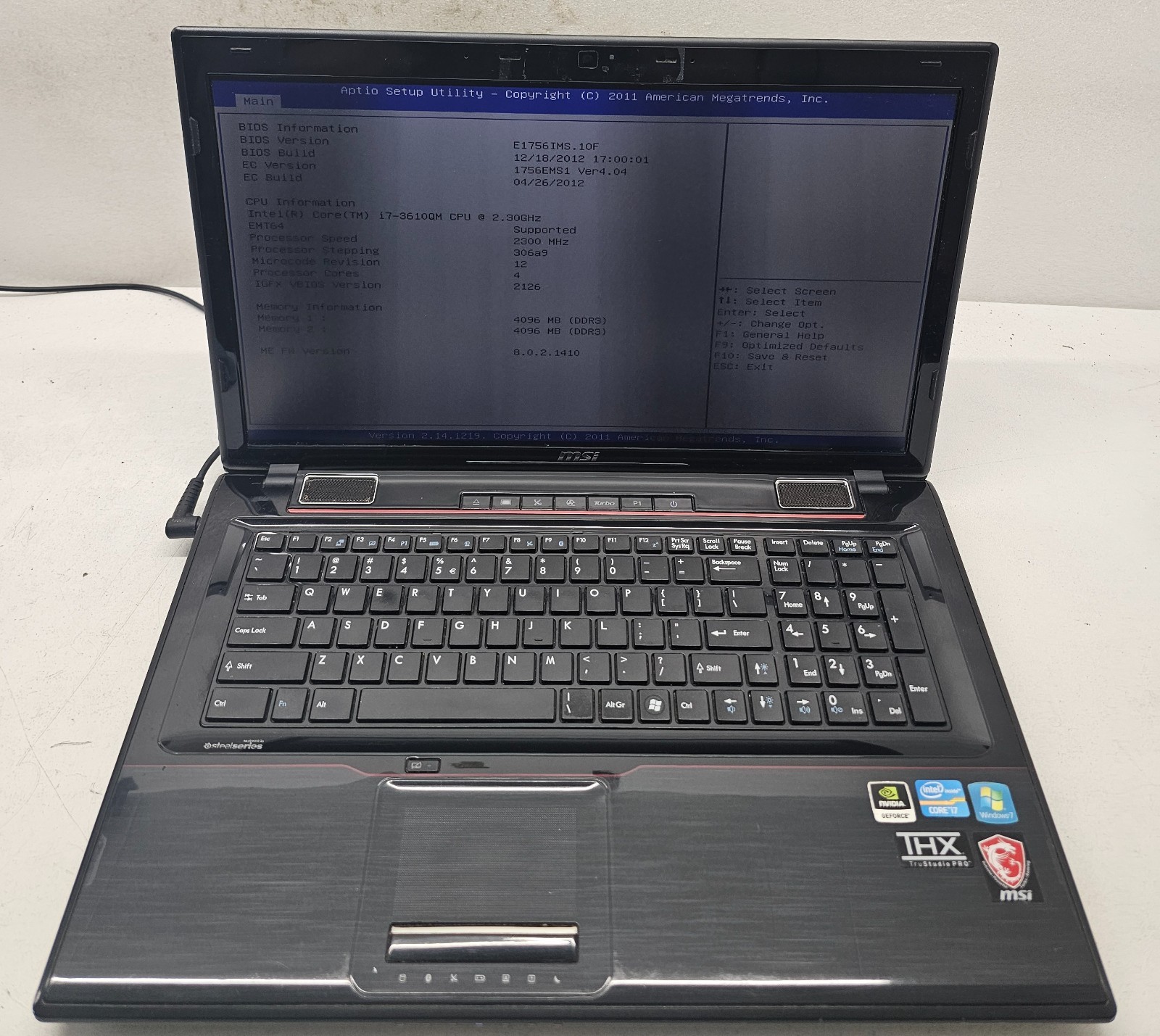MSI GE70 17.3” Laptop Intel Core i7-3610QM 8GB Ram NO HD/OS (FL)