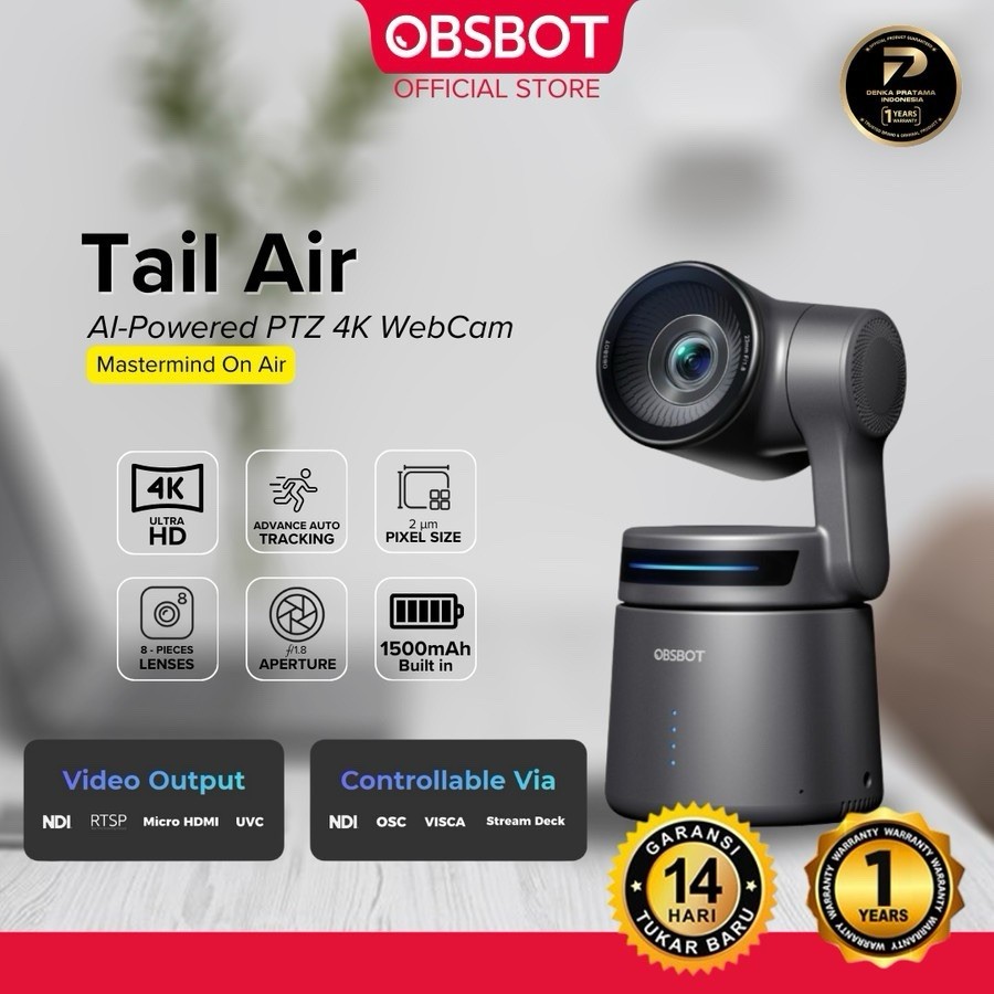 OBSBOT Tail Air 4K AI PTZ Webcam Streaming Camera Auto Tracking Remote Cables