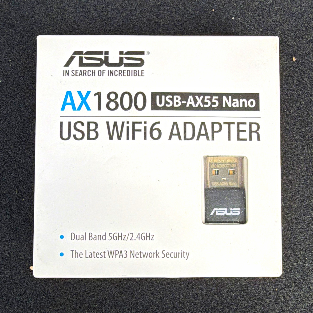 ASUS USB-AX55 Nano AX1800 WiFi 6 Dual-Band WPA3 USB 2.0 Adapter
